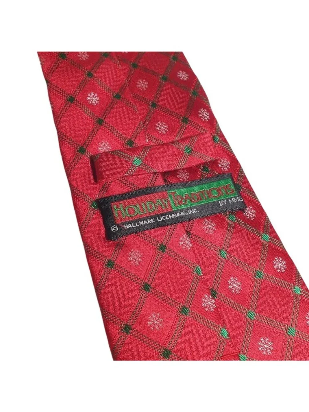 Holiday Traditions Christmas Red Plaid Snowflake Tie Silk Hallmark Novelty Gift